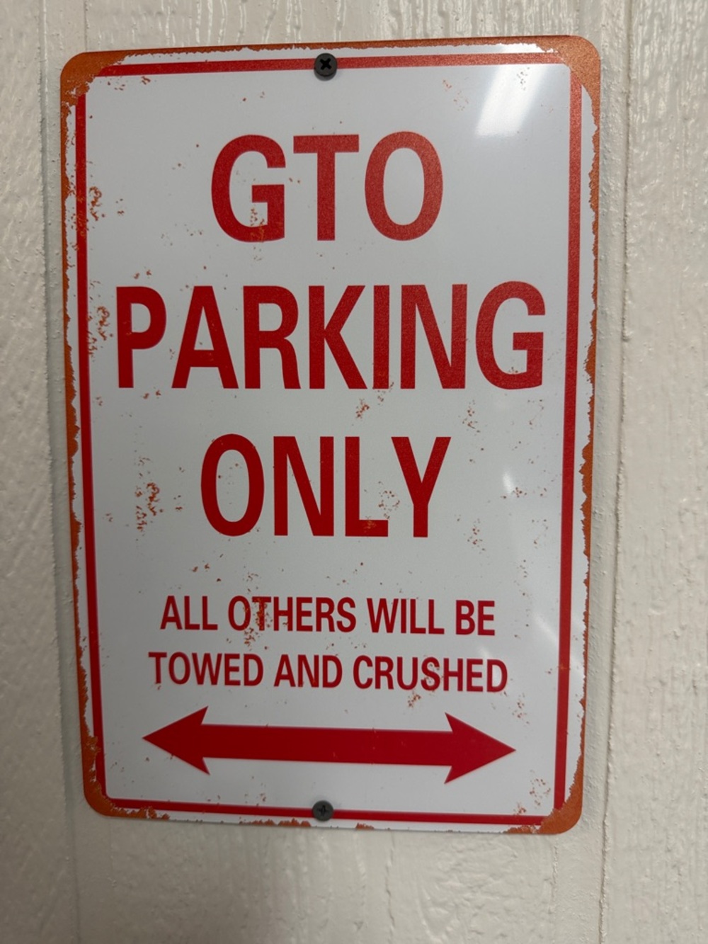 GTO Parking Only Metal Sign - Red and White